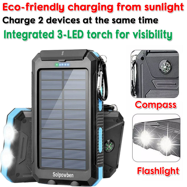 10000mAh Solar Power Bank Pack Waterproof 2USB LED Battery Charger For Phone