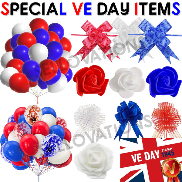 100 Red White Blue Mix Latex Balloons VE Day Street Party Royal UK Flag Patriotic UK