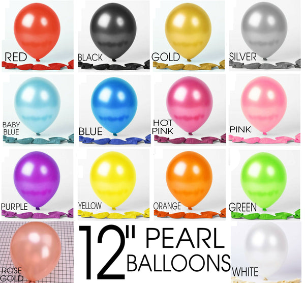 12" inch Large Pearl / Metallic Latex Balloons Pack of 10/25/50/100