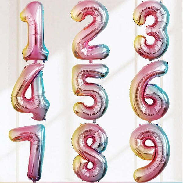 Rainbow/Gradient Colour Foil Numbers 0-9 Age Counting Number Foil Balloons
