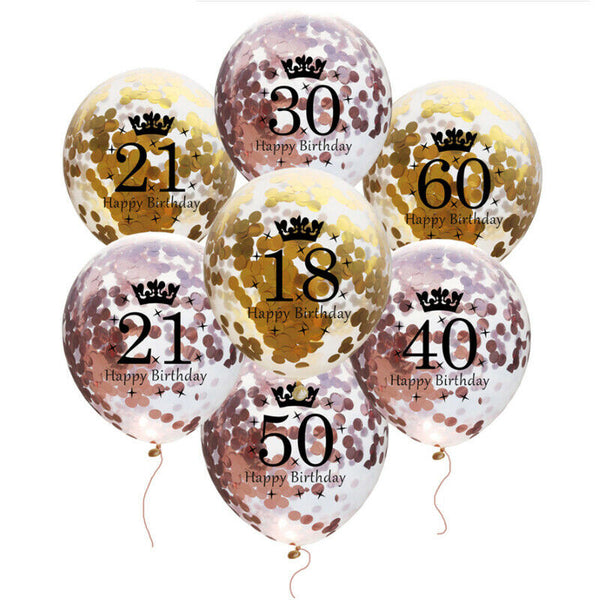 25 pcs Age Printed Transparent 12" Large Colourful Confetti Filled Latex Balloons for Birthday Party Decorations