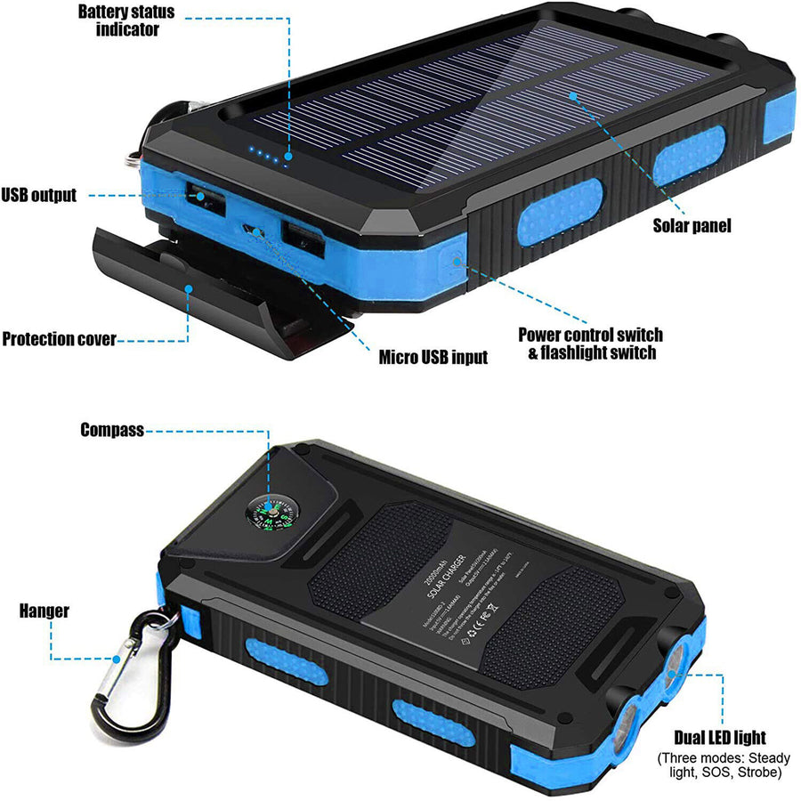 10000mAh Solar Power Bank 2 LED Dual USB External Battery Pack Portable Charger